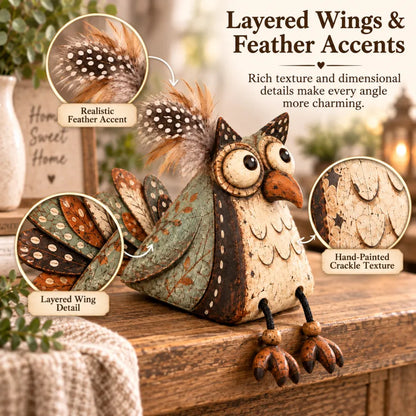 🍂 Rustic Owl Shelf Sitter Decor with Dangling Legs