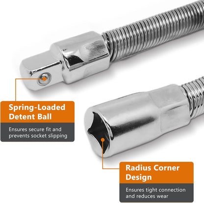 Spring Flex Shaft Extension Rod – 3-pack includes 1/4", 3/8" & 1/2" drives.