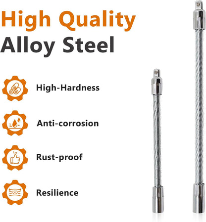 Spring Flex Shaft Extension Rod – 3-pack includes 1/4", 3/8" & 1/2" drives.