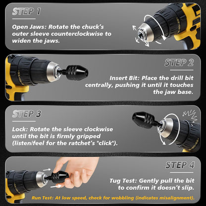 🔧 3-Piece Keyless Drill Chuck Adapter Set, 0.3-3.6mm and 0.6-8mm for Impact Drivers and Power Drills
