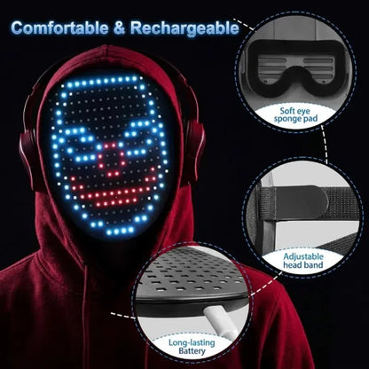 ⚡ 50-Mode Gesture-Controlled LED Face Mask – Rechargeable Costume Mask
