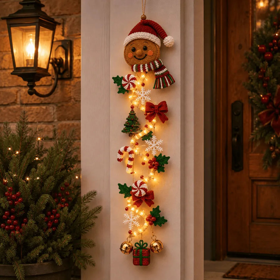 🎄MerryCascade™ Glowing Christmas Door Hanger | 6 Festive Lighted Designs with Warm Glow, Dimensional Details & Space-Saving Vertical Décor
