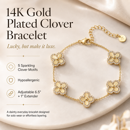 24K Gold-Plated Four-Leaf Clover Bracelet – Lucky Charm Jewelry for Women