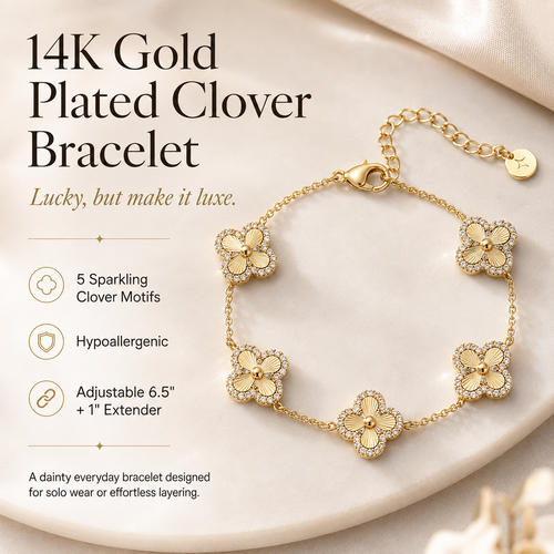 24K Gold-Plated Four-Leaf Clover Bracelet – Lucky Charm Jewelry for Women