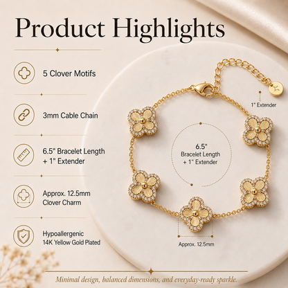 24K Gold-Plated Four-Leaf Clover Bracelet – Lucky Charm Jewelry for Women