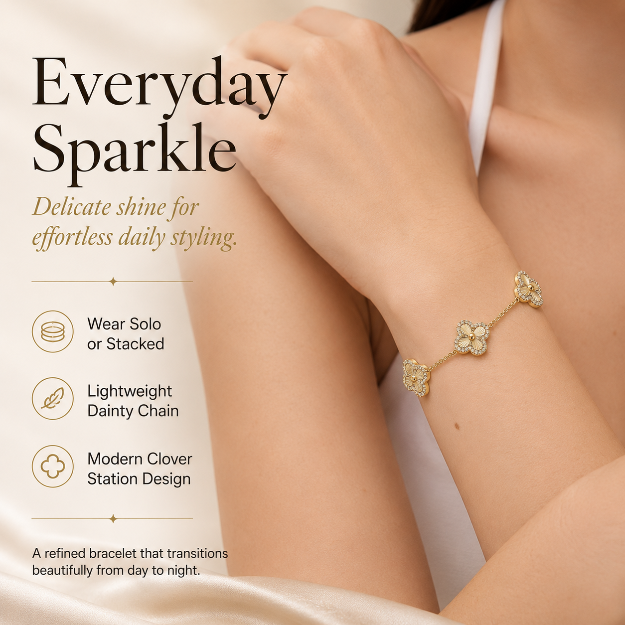 24K Gold-Plated Four-Leaf Clover Bracelet – Lucky Charm Jewelry for Women