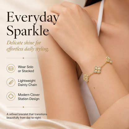 24K Gold-Plated Four-Leaf Clover Bracelet – Lucky Charm Jewelry for Women