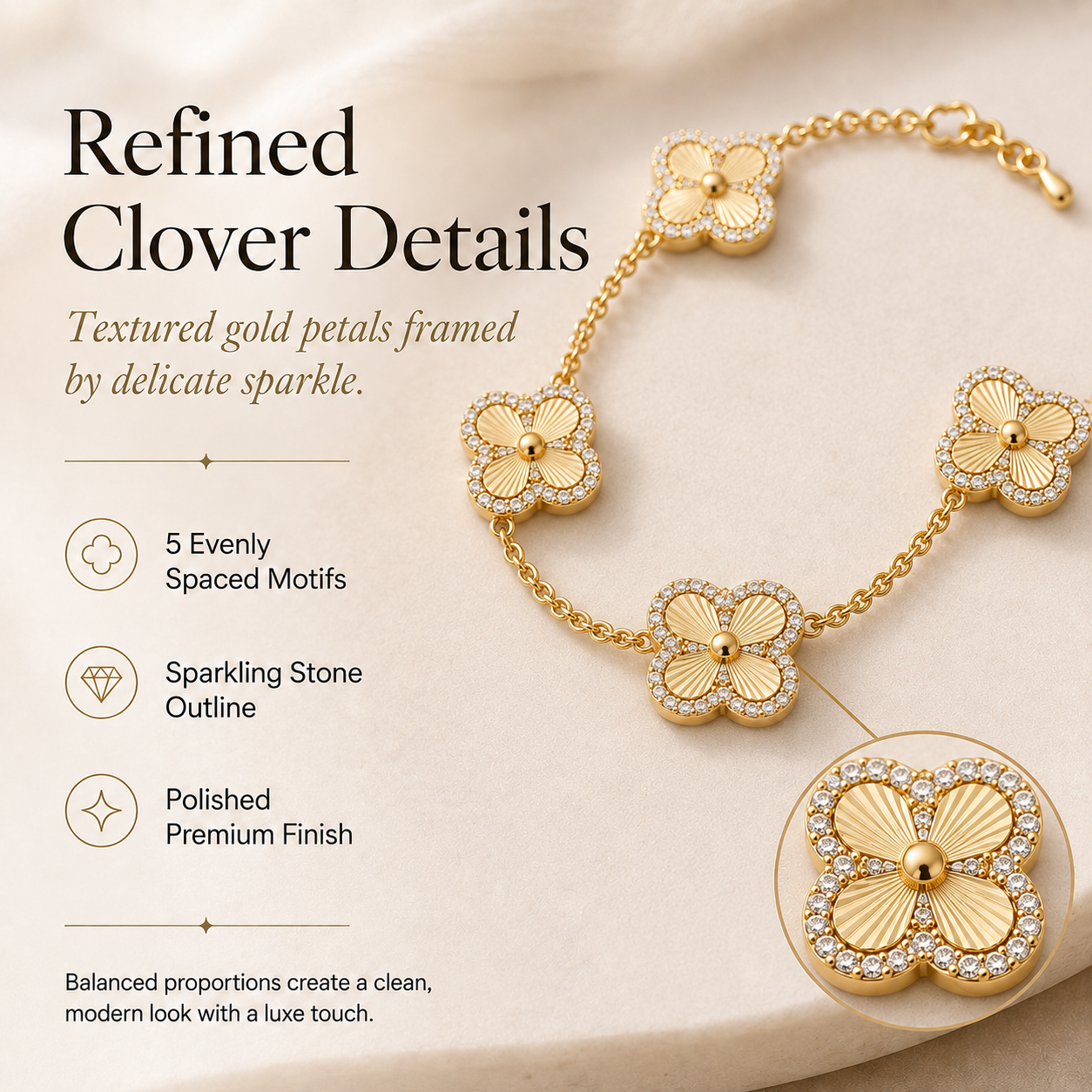24K Gold-Plated Four-Leaf Clover Bracelet – Lucky Charm Jewelry for Women