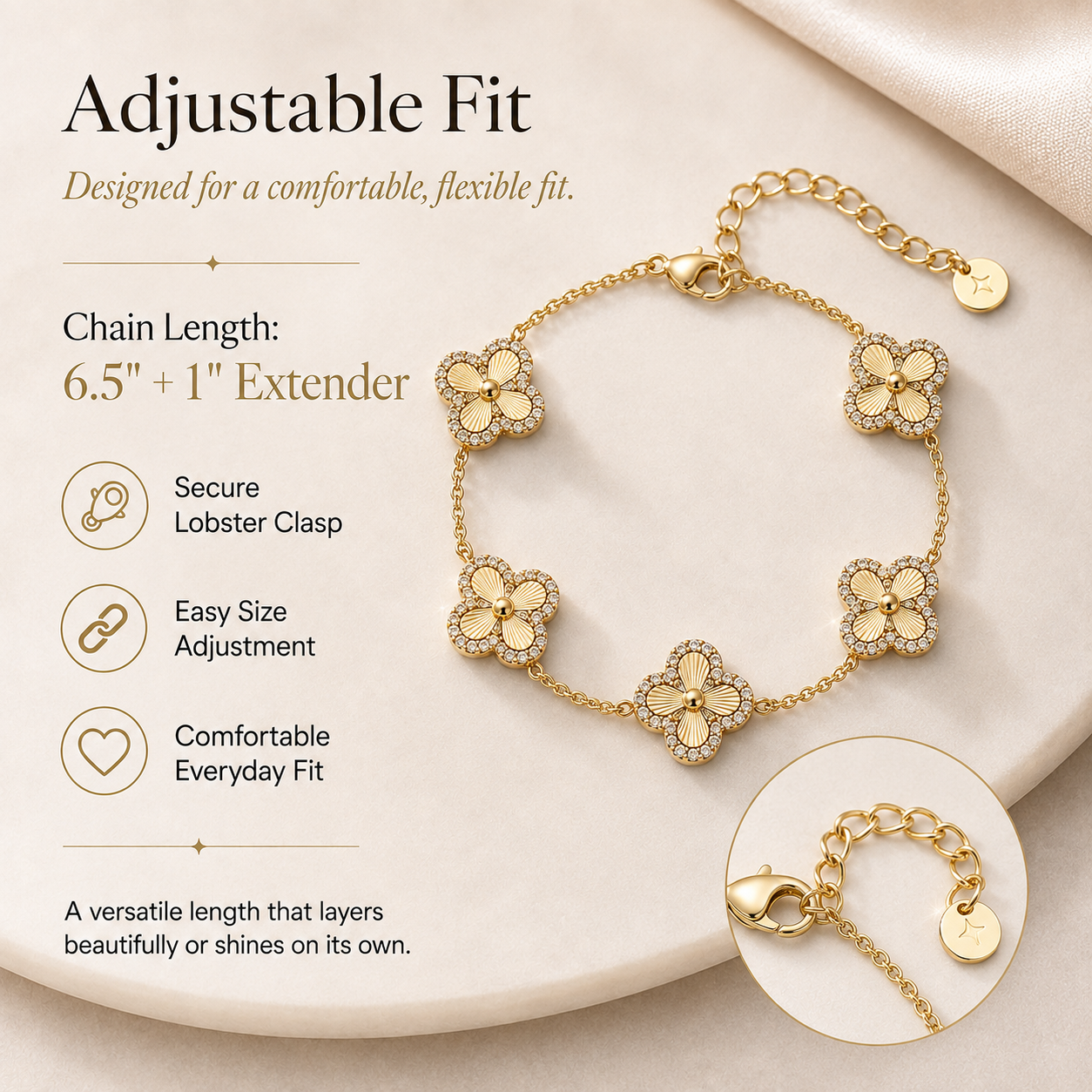 24K Gold-Plated Four-Leaf Clover Bracelet – Lucky Charm Jewelry for Women