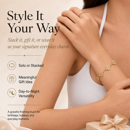 24K Gold-Plated Four-Leaf Clover Bracelet – Lucky Charm Jewelry for Women