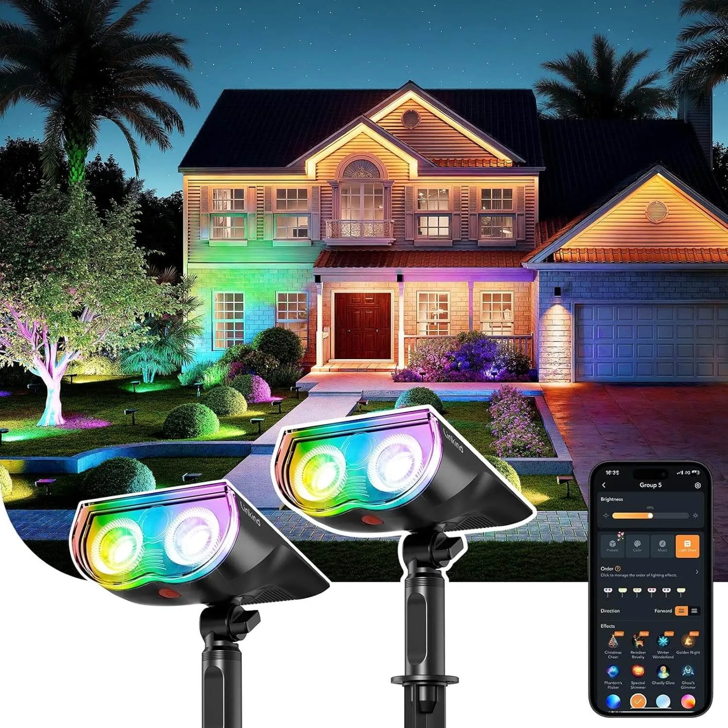 Linkind SL5C Smart Solar Spotlight - RGB & Tunable White Landscape Light