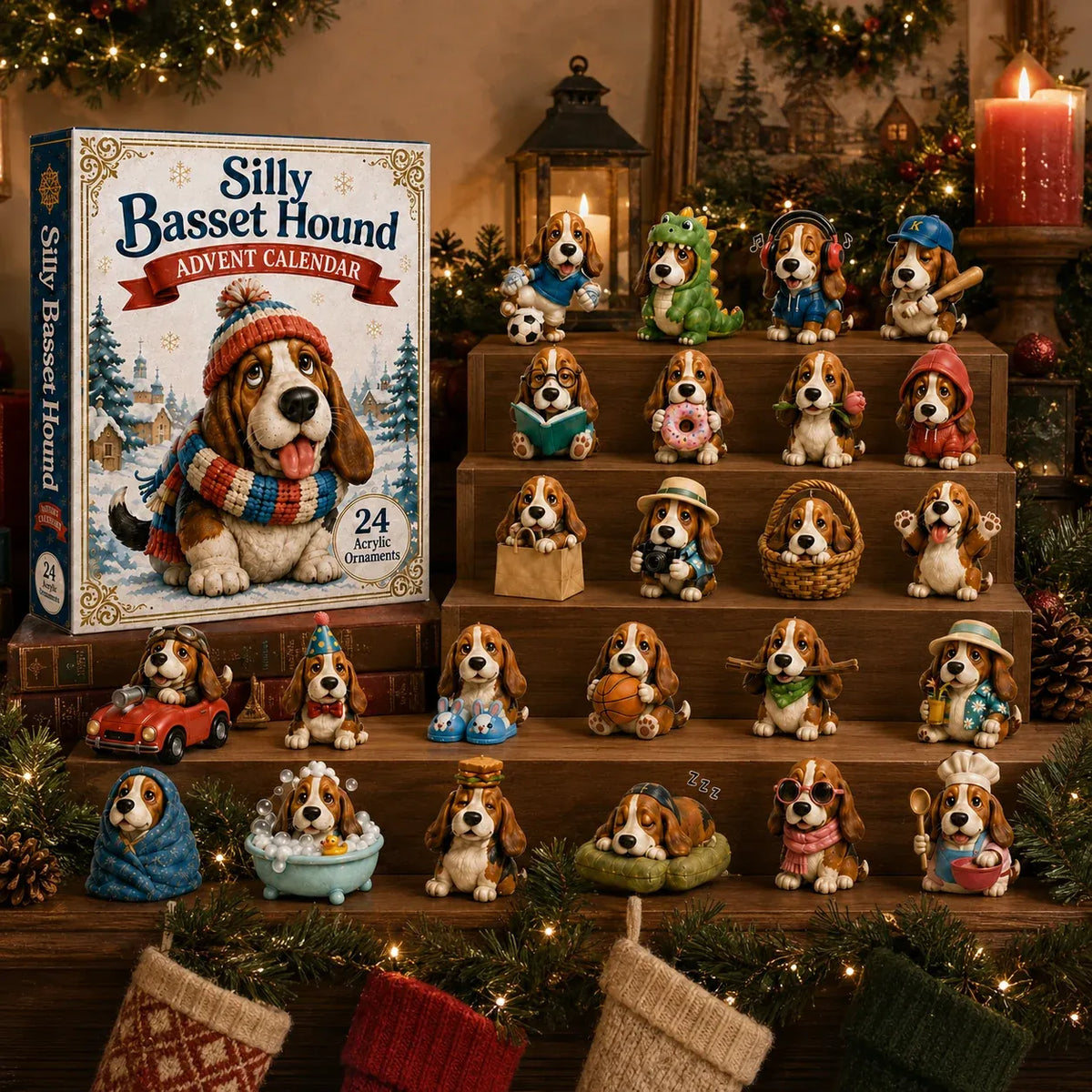 Silly Basset Hound Christmas ornament collection