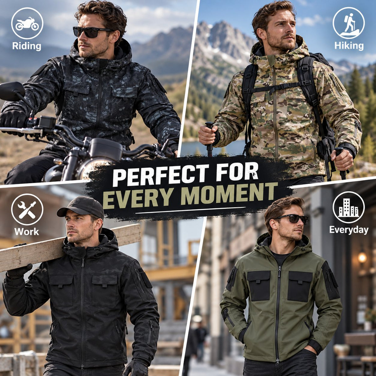 9 Pocket Tactical Hooded Jacket | Slim Fit Fleece Lined Outdoor Coat