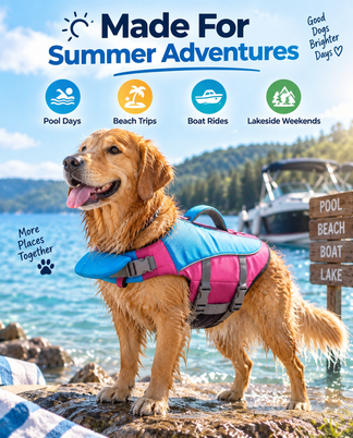 Dog Life Vest - Adjustable Flotation Support for Swimming & Boating