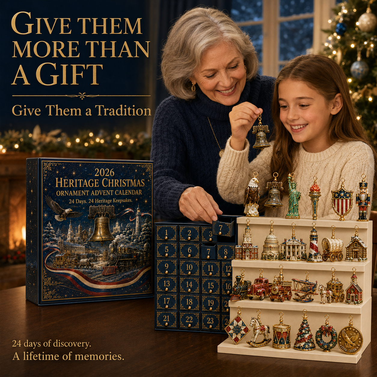 Grandmother and child enjoying the Heritage Christmas Advent Calendar