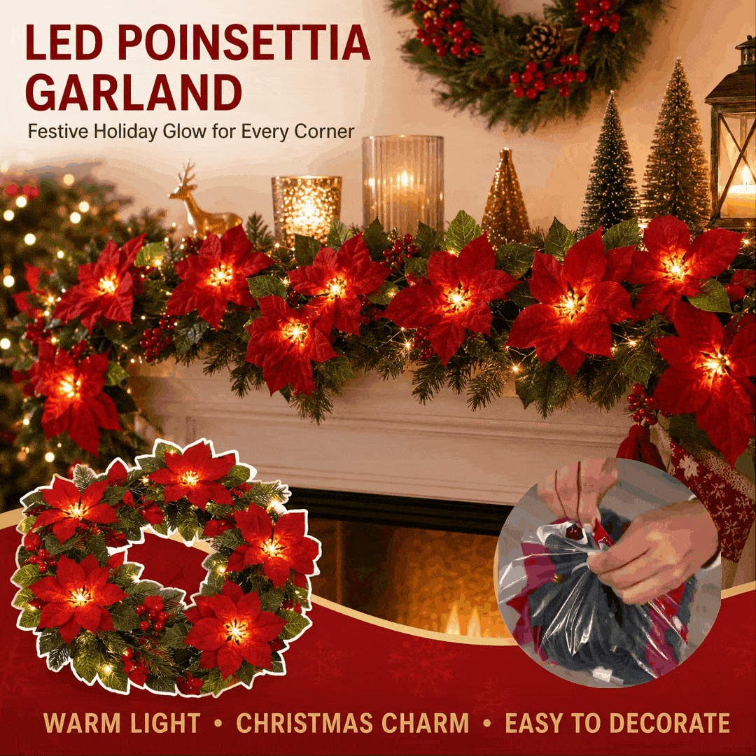 🎄 Christmas Poinsettia LED Garland String Lights