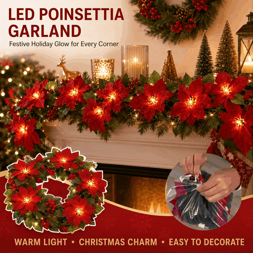 🎄 Christmas Poinsettia LED Garland String Lights
