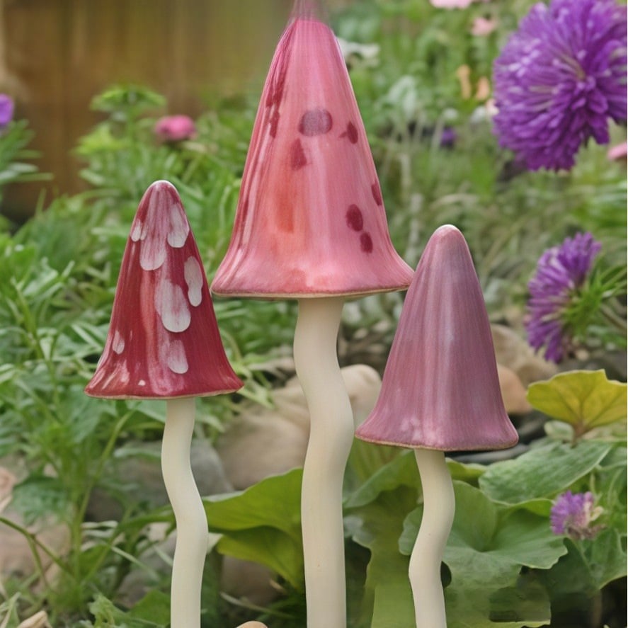 3 Pack Tinkling Toadstools Ceramic Mushrooms for Garden Decor
