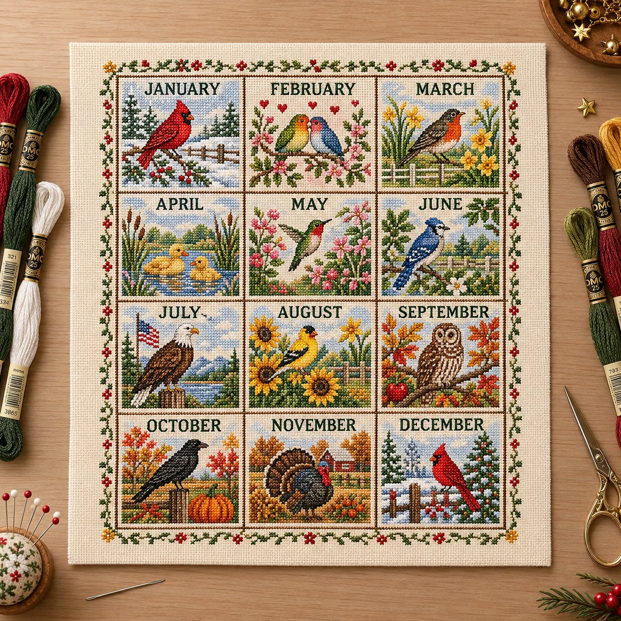 🧵 ✨ 12 Months Through the Year Embroidery Kit — 🪡A Year of Beautiful Stitches