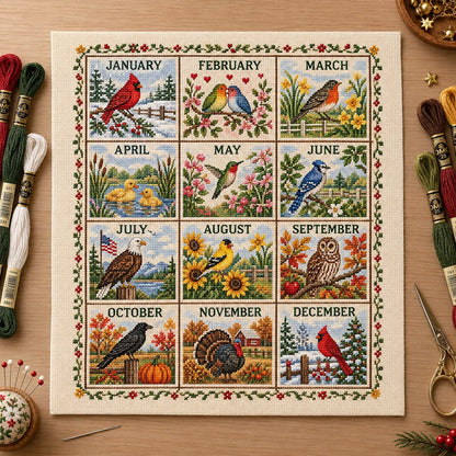 🧵 ✨ 12 Months Through the Year Embroidery Kit — 🪡A Year of Beautiful Stitches
