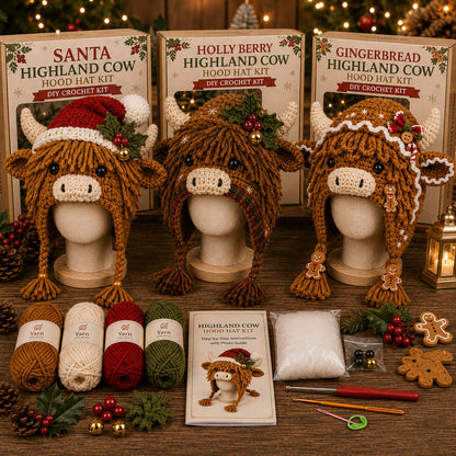 Christmas Highland Cow Hood Hat DIY Crochet Kit