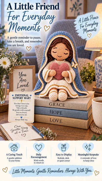 ⏳ Last Day 49% OFF –💙Always With You Mary Comfort Doll | Handmade Crochet Companion Holding A Heart with Encouragement Card ✨