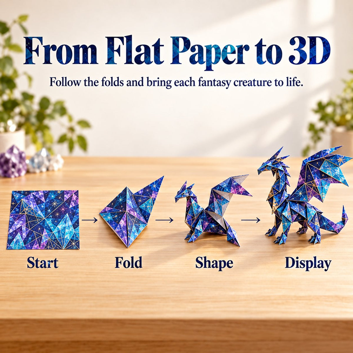🐉 Fantasy Paper Folding Craft Kit | 4 Magical Worlds with 50 Patterned Papers & Step-by-Step Guide ✨