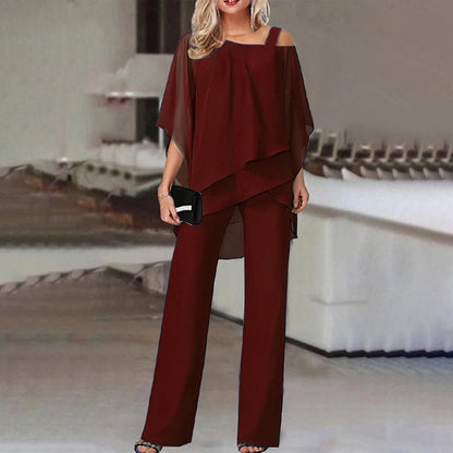 🏆LAST DAY SALE 60% OFF Elegant Layered Chiffon Top & Wide-Leg Pants Set