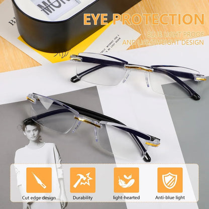 👓🌄 Smart Auto-Focus Glasses – Blue Light Blocking, Anti-Eye Fatigue Rimless Eyewear for Near & Far Viewing
