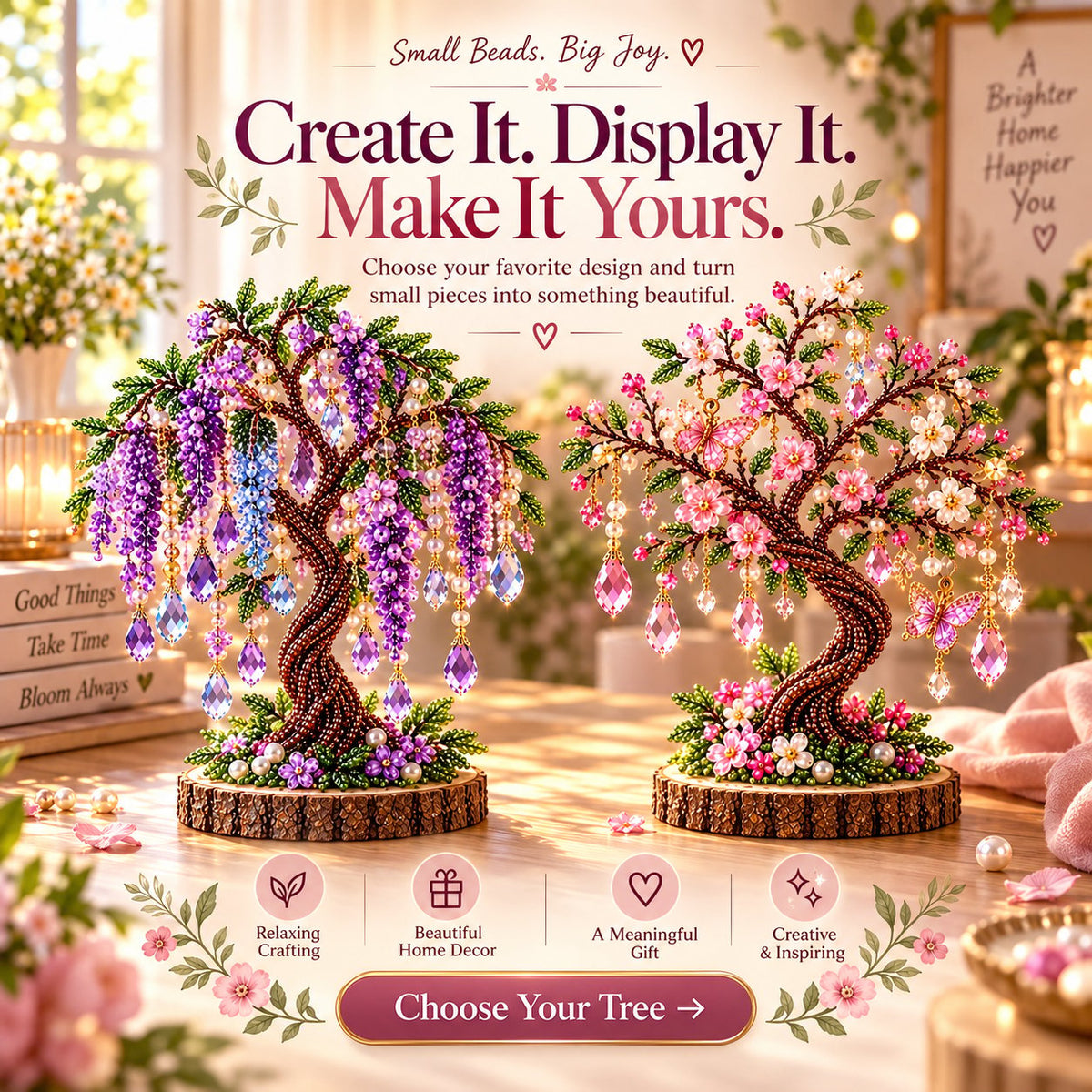 DIY Beaded Gem Tree Craft Kit – Handmade Crystal Tree Home Decor