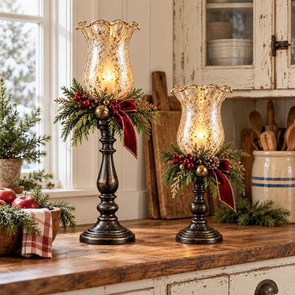 🎄🕯️🍒Vintage Mercury Glass Christmas Candle Lamp🌙