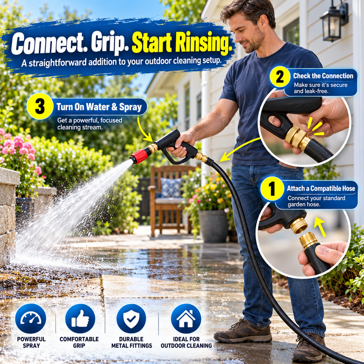 High-Pressure Water Spray Gun – Powerful Outdoor Cleaning Nozzle with Ergonomic Grip