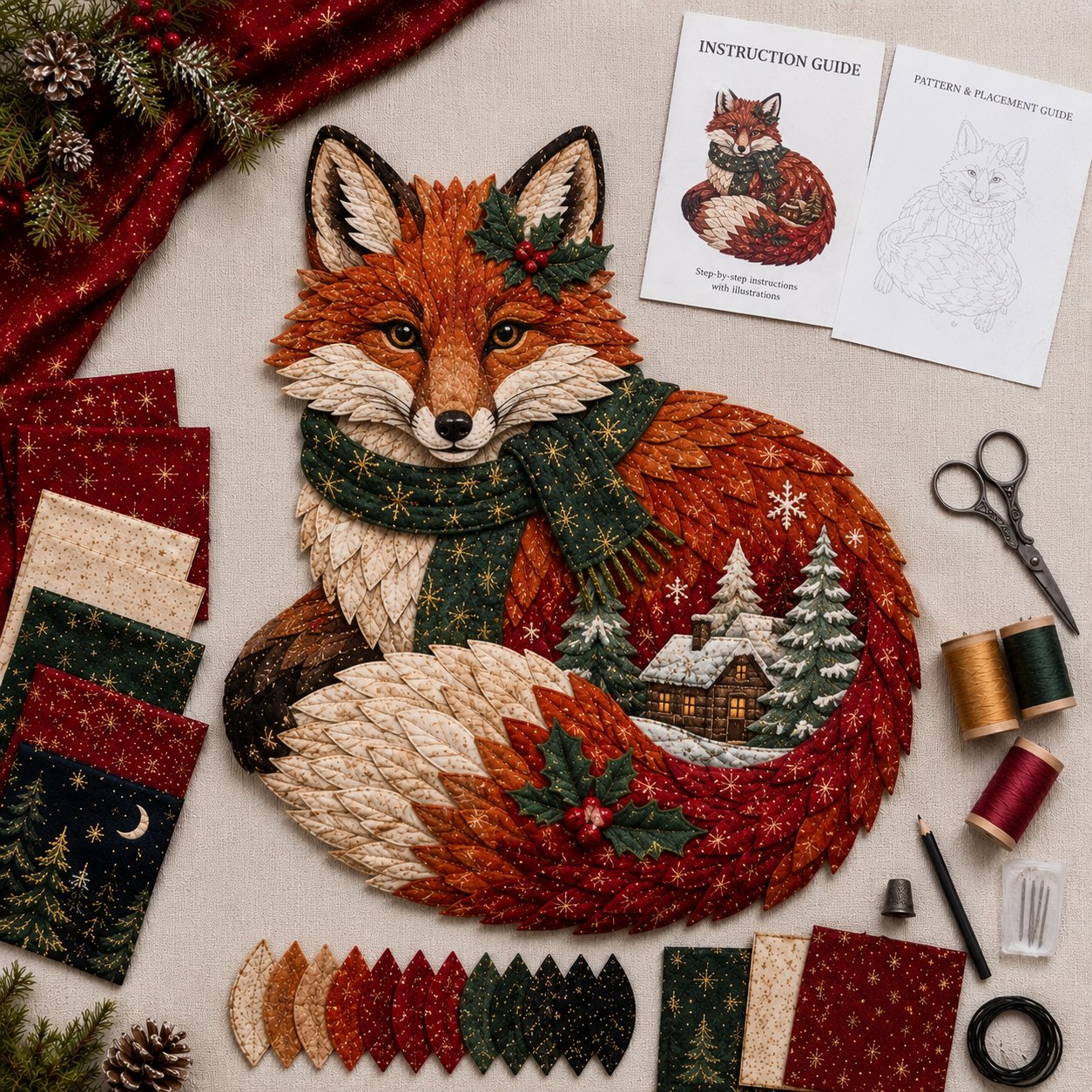 🔥LAST DAY 49% OFF - 🎄🎅Christmas Woodland Wildlife DIY Patchwork Kit – ✨Create a Festive Handmade Keepsake