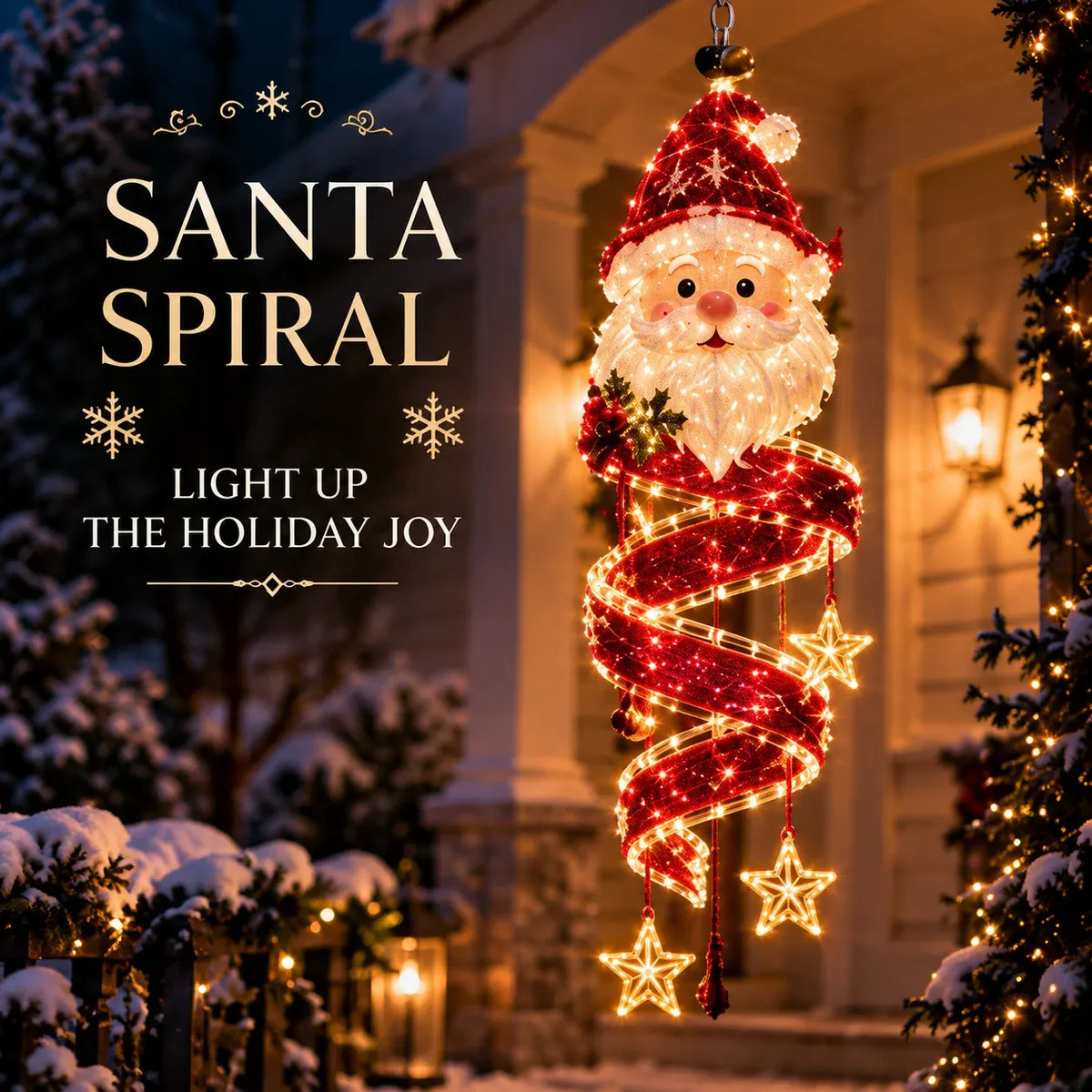 🎅Christmas Magic Spira Hanging LED Light Collection – 9 Festive Designs ✨ | Suspended Glowing Characters with Spiral Lights & Hanging Details for Porches, Windows, Entryways & Holiday Displays