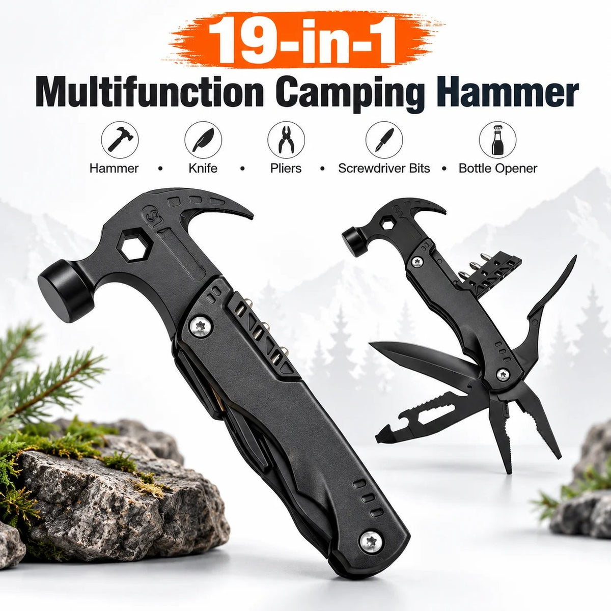 🌟✨ 19-in-1 Multifunction Camping Hammer