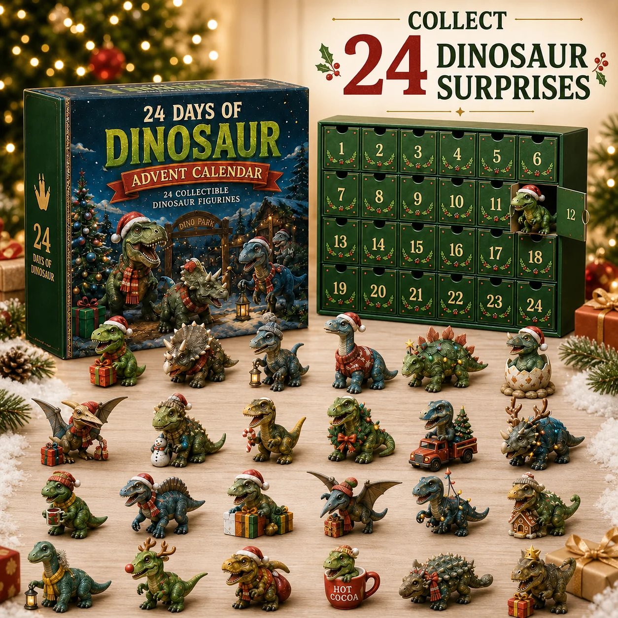 24 Days of Dinosaur Christmas Advent Calendar – 24 Collectible Dino Figurines & Holiday Surprises