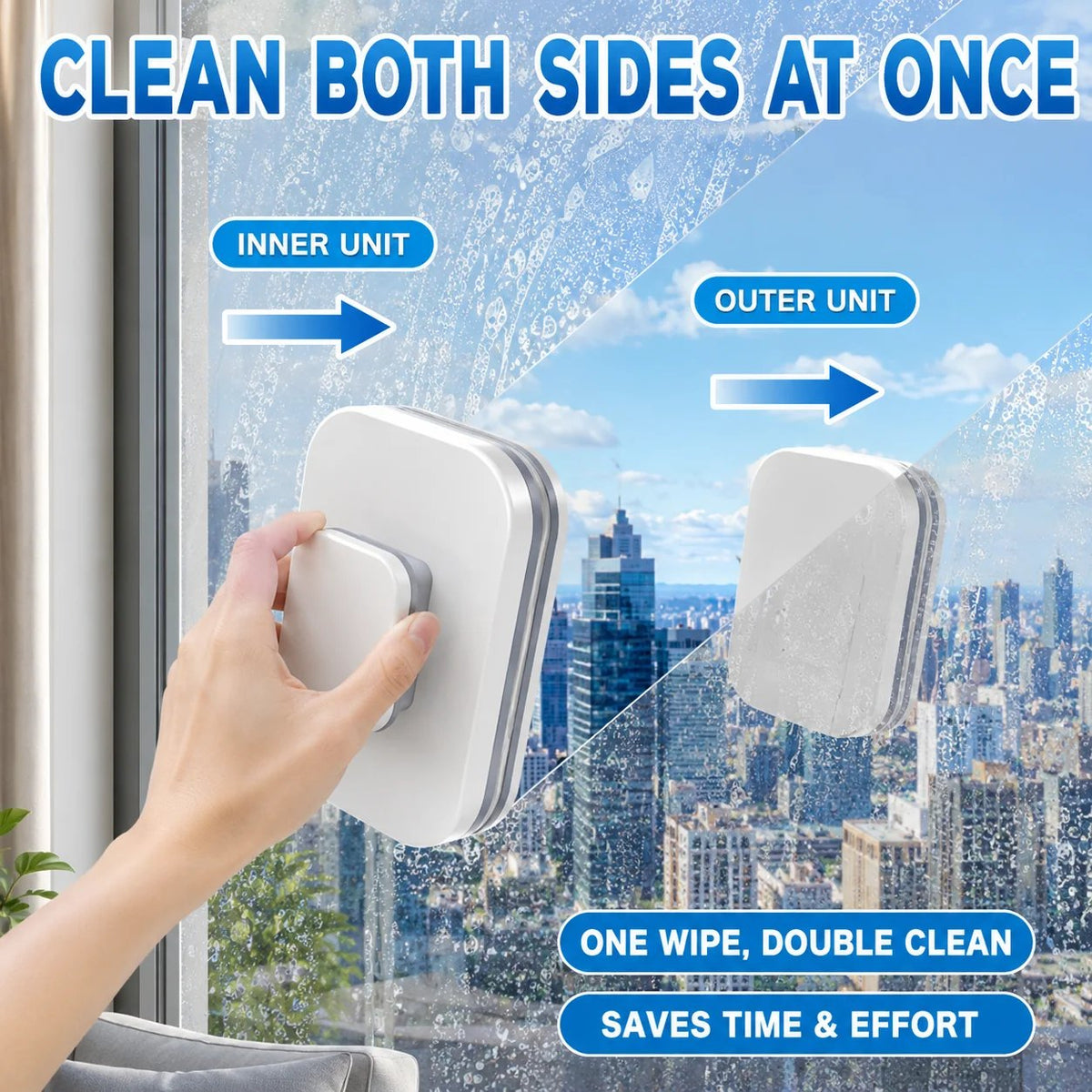 6‑in‑1 Magnetic Glass Cleaner – 30% wider cleaning area, perfect for high‑rise windows. Dual pads + squeegee – flawless results from the first pass! 🪣🪟