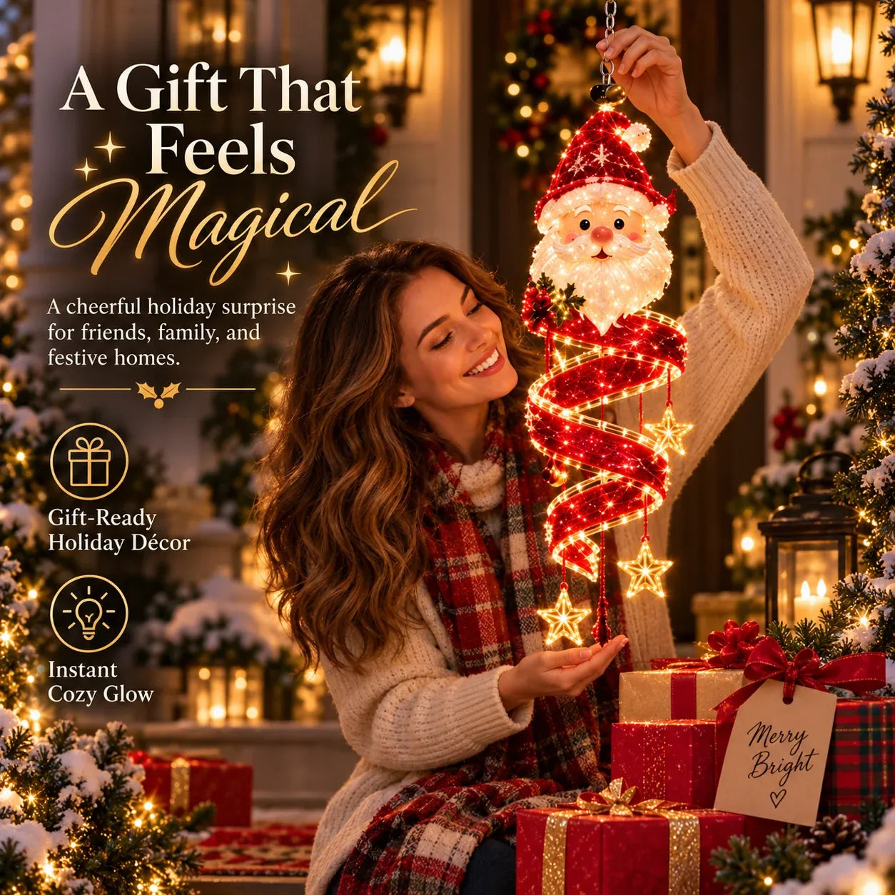 🎅Christmas Magic Spira Hanging LED Light Collection – 9 Festive Designs ✨ | Suspended Glowing Characters with Spiral Lights & Hanging Details for Porches, Windows, Entryways & Holiday Displays