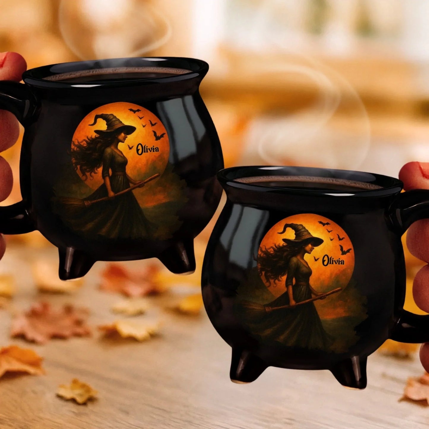 🎉Custom Witch Cauldron Coffee Mug - Personalized Halloween Witchy Gifts For Besties, Sisters, BFF, Family, Yourself - Witching You A Wicked Brew