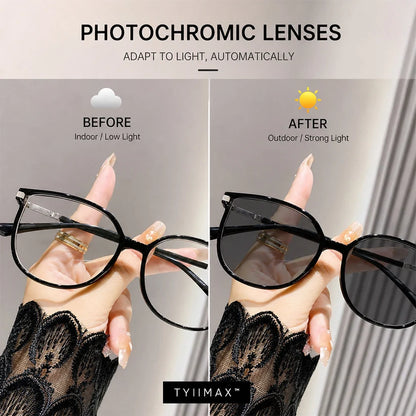 🕶️ Oversized Fashion Prescription Glasses – Trendy Photochromic Lenses with Blue Light Blocking ✨