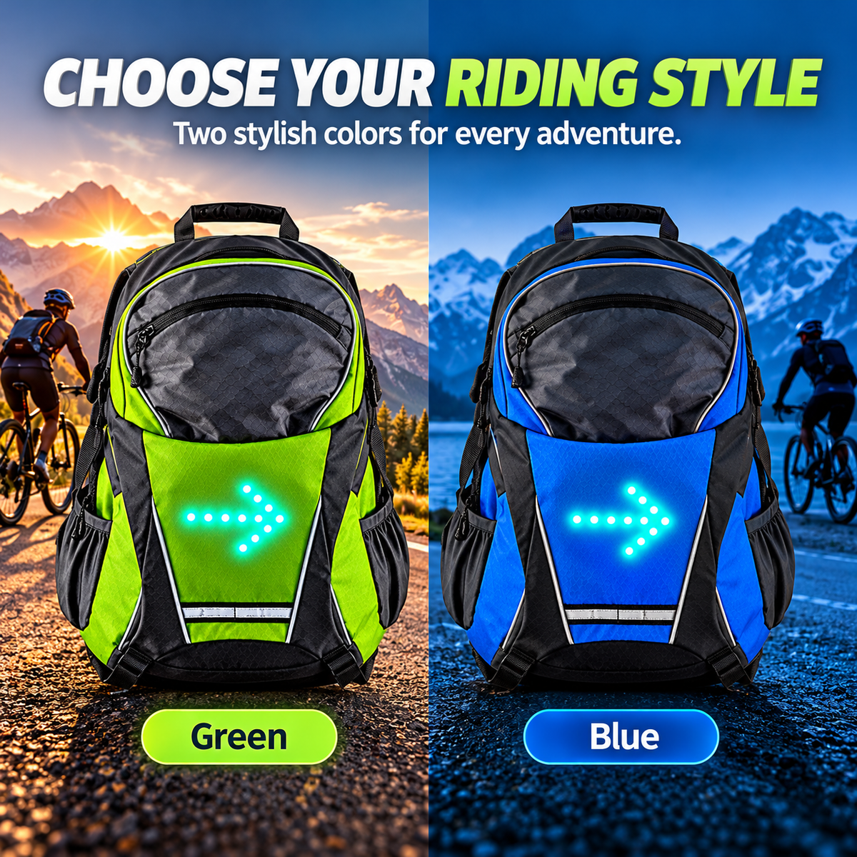 🚴 LED Turn Signal Cycling Backpack – Wireless Remote Control & Rear Safety Lights