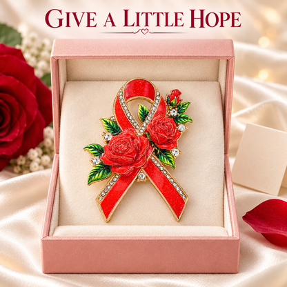 Hope Blooms™ Rose Ribbon Brooch – A Symbol of Strength, Love & Breast Cancer Awareness