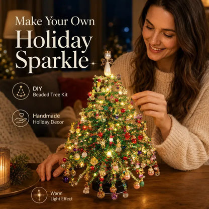 DIY Beaded Christmas Tree Kit with Crystal Beads & Metal Frame – Handmade Tabletop Holiday Decor