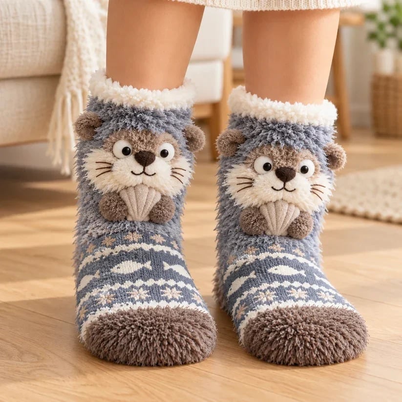 🦊🐦 🦉 Cute 3D Animal Fuzzy Slipper Socks – Soft Plush & Sherpa Fleece | 4 Adorable Designs 🧦🦦