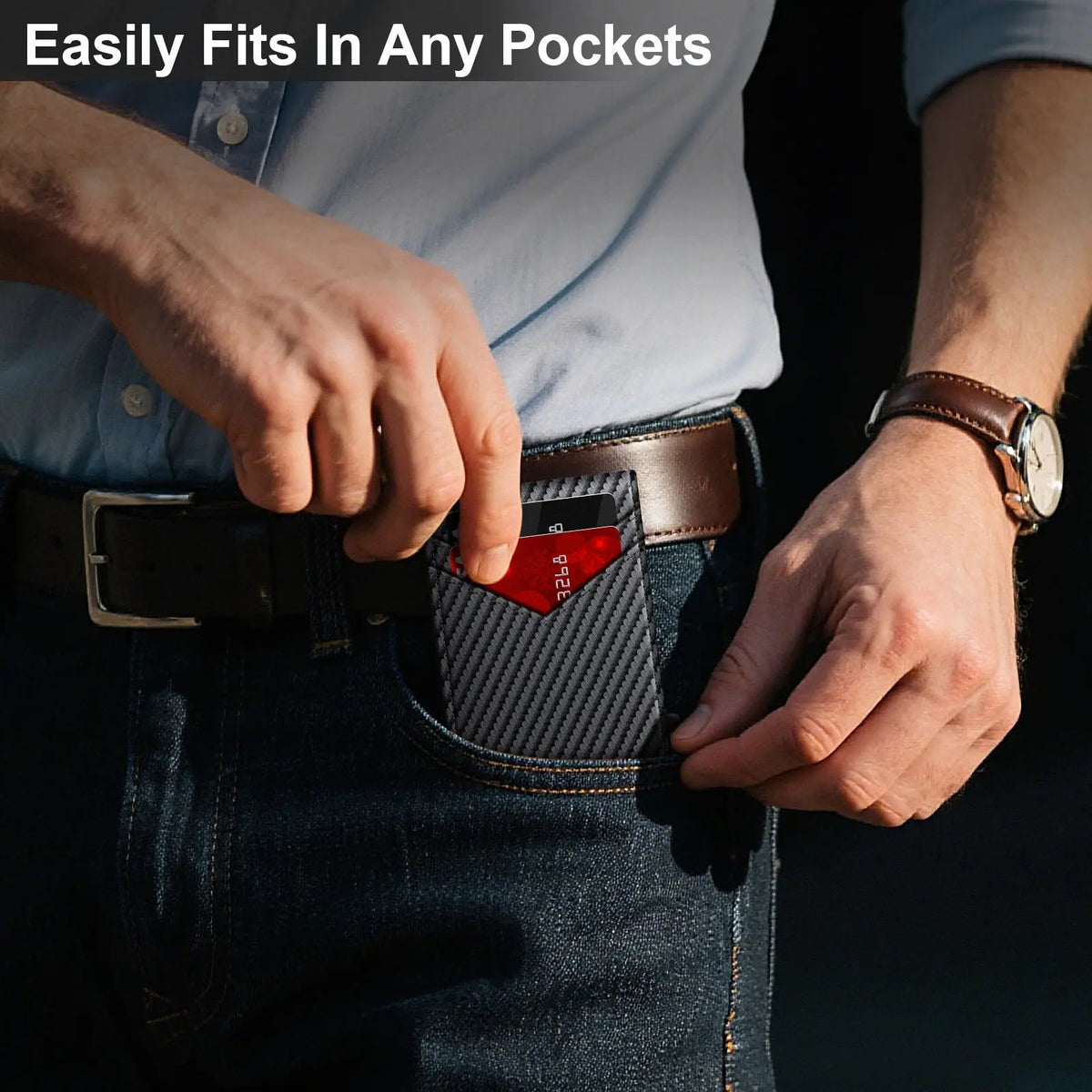 💳 Men's RFID Minimalist Pop-Up Wallet – ID Window & Money Clip