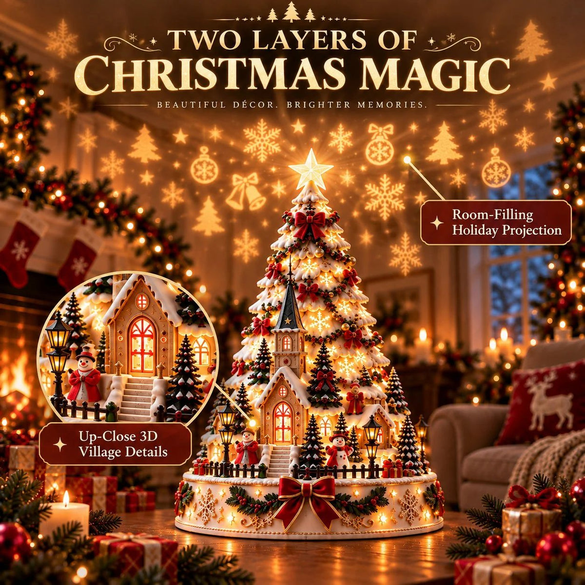 🎄Christmas Village Projection Centerpiece – 4 Themed Villages