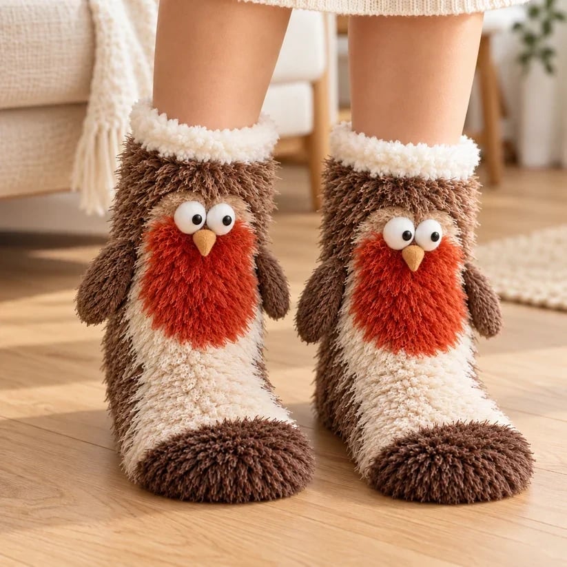 🦊🐦 🦉 Cute 3D Animal Fuzzy Slipper Socks – Soft Plush & Sherpa Fleece | 4 Adorable Designs 🧦🦦
