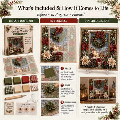 🔥 LAST DAY 50% OFF – 🎄 DIY 3D Fabric Poke Art Christmas Keepsake Kit – No-Sewing Holiday Craft with Display Stand ✨