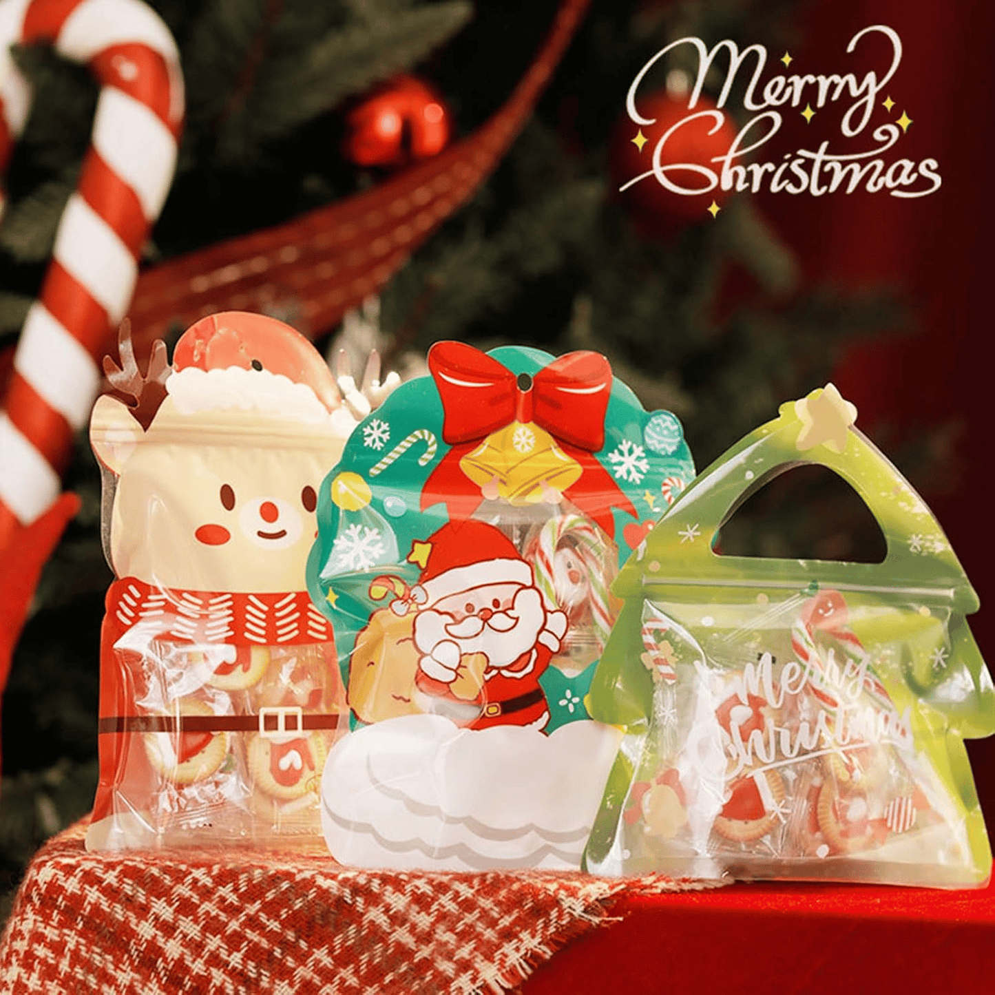 🎄Christmas Treat Bags, Kids Xmas Sealable Bags With Handle 10 PCS❄️