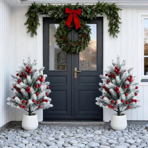 Artificial Cedar Trees with Red Berries